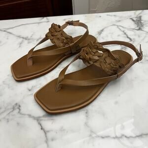 KAANAS Meru Thong Sandals with Ankle Strap sz 6 US Women's Caramel $149 NWOB